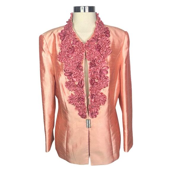Vintage Aussie Austine Pink Satin Ruffled Blazer - Size 10 - Picture 1 of 6